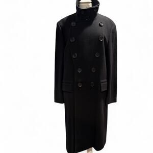 Gucci FW2009 Black Wool Double Breasted Funnel Neck Coat w/ Logo Buttons